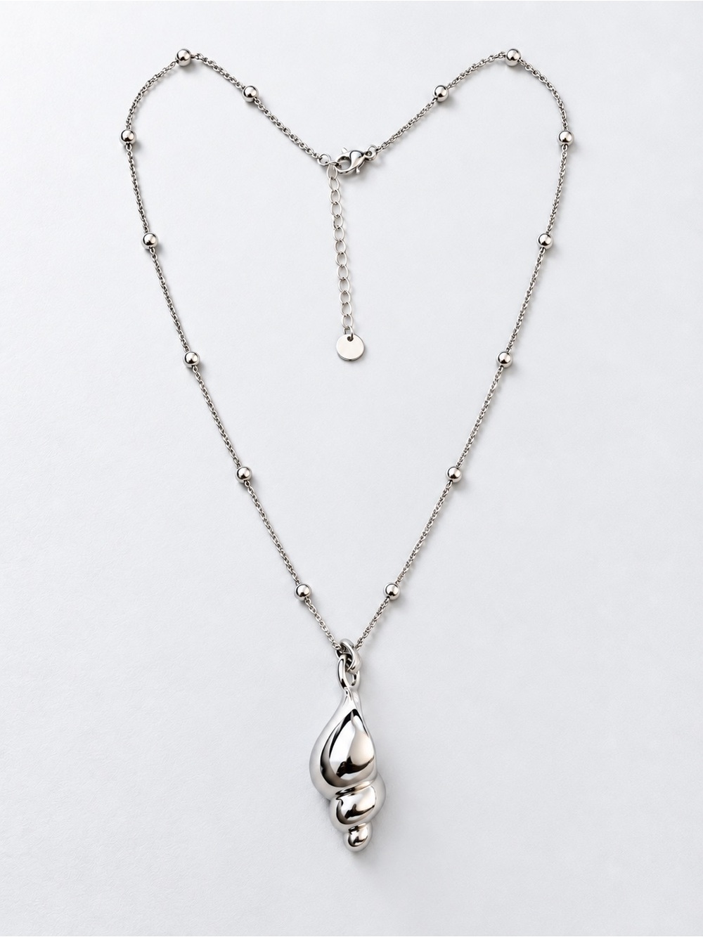 Polished Silver Shell Spiral Pendant Necklace